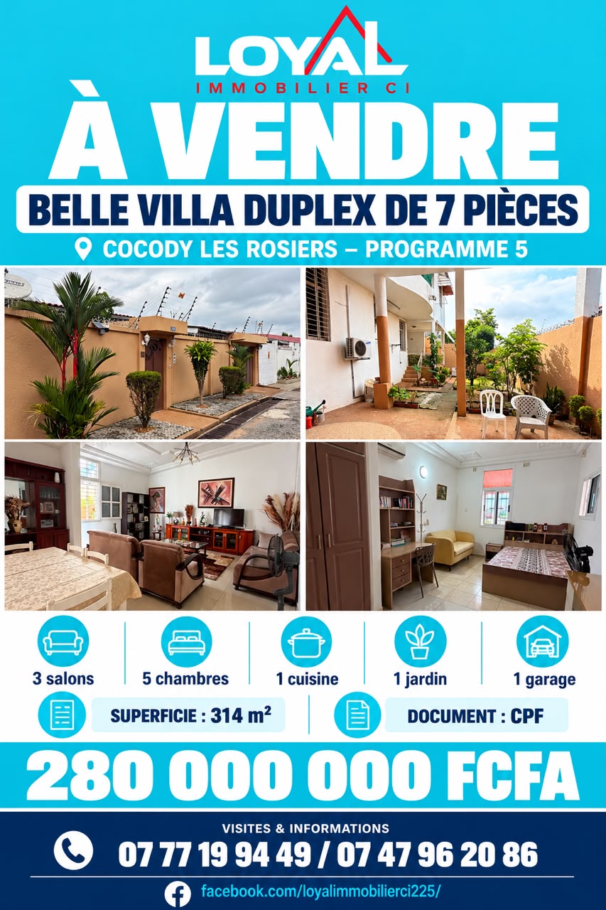 Affiche de vente de la villa duplex à Cocody Les Rosiers, Programme 5